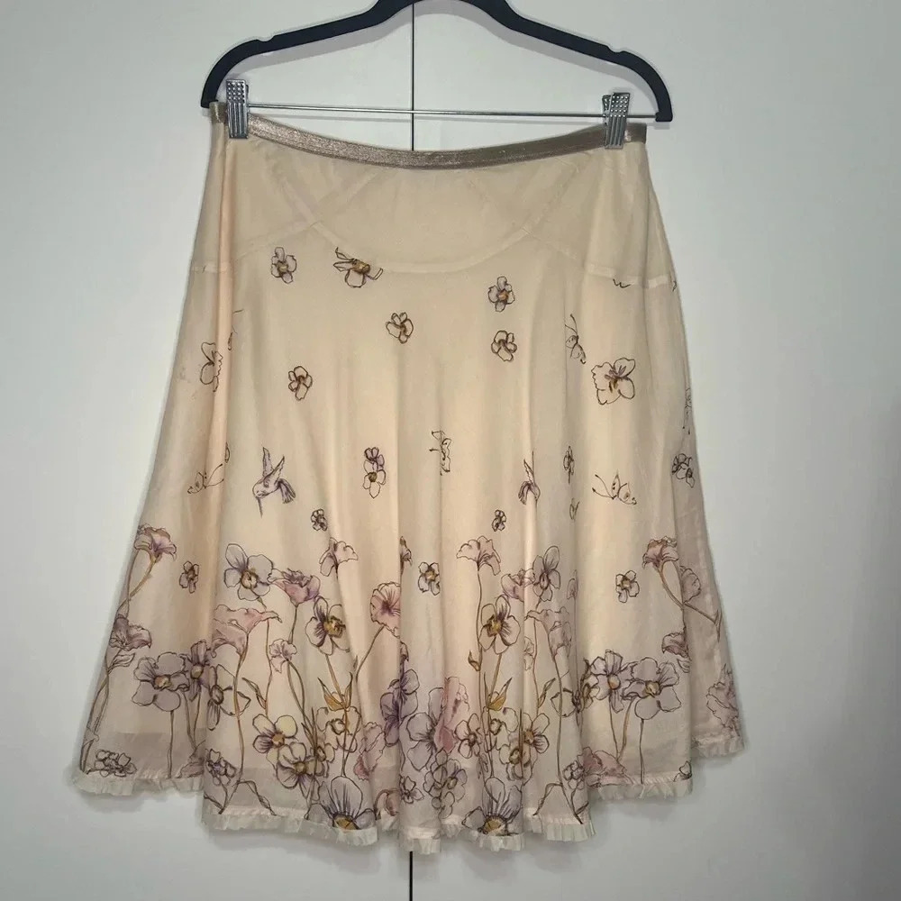 Rebecca Taylor Watercolor Floral Elastic Waist A-line Cotton Skirt Size 12